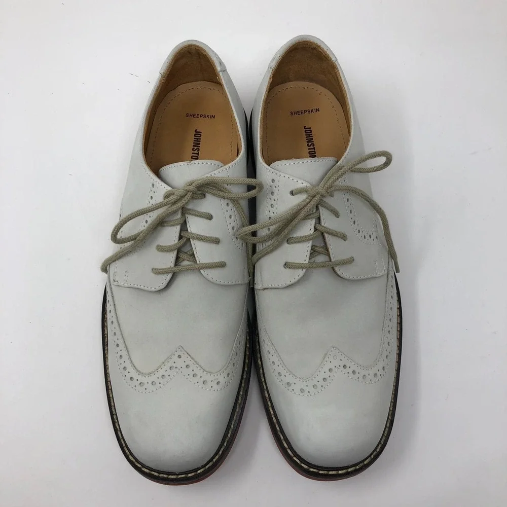 Johnston & Murphy Sheepskin Suede Oxford Loafers Laced Mens 8.5 M Gray Preppy